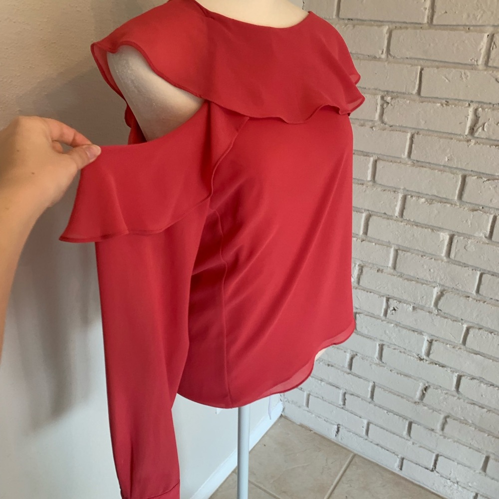 Naked Zebra Red One-Shoulder Ruffle Blouse - Picture 3 of 9
